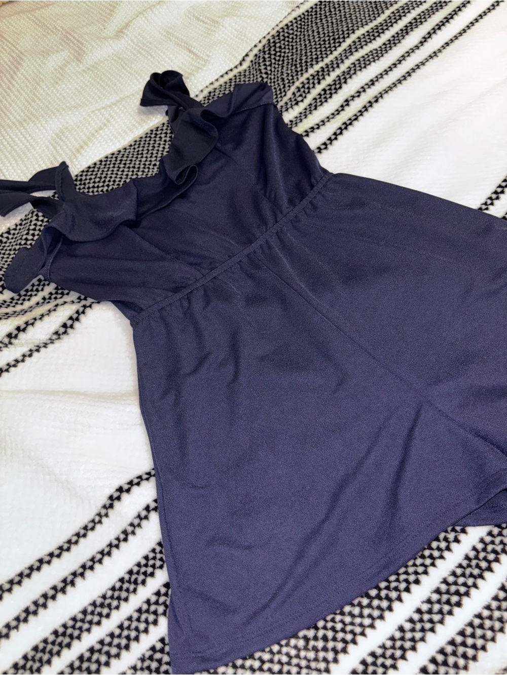 Navy Ruffle Strap Romper - One Piece - Picture 4 of 6